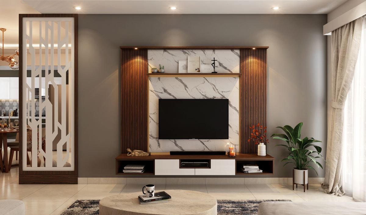 Flat screen television mounted on a wall, streaming service concept